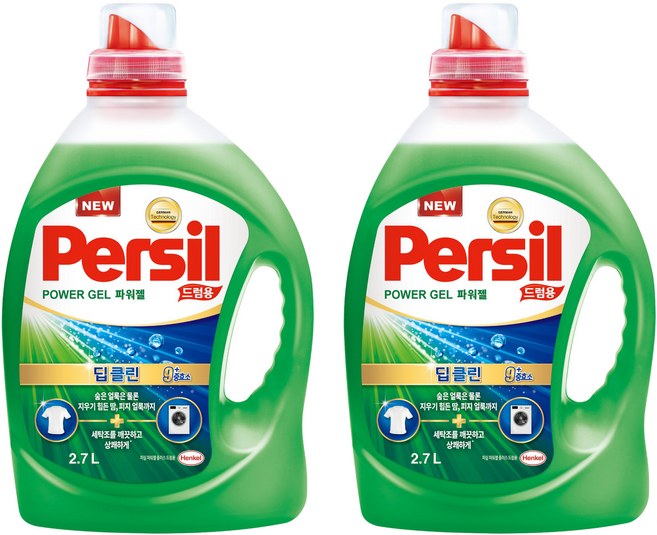 퍼실 파워젤 플러스 드럼용 액상세제 본품, 2.7L, 2개