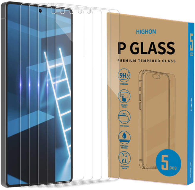 하이온 P글라스 강화유리 휴대폰 보호필름 투명 5p 세트, 1세트
