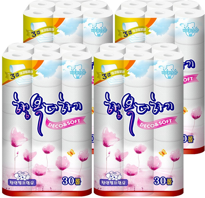 트루마리 행복더하기 30m 3겹데코 화장지, 30롤, 4개