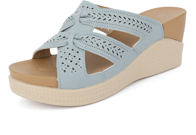 J SHOE 女款牛皮Melluni厚底沖孔穆勒拖鞋 7cm