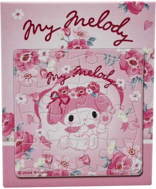 Pintoo 優利瑪 My Melody 美樂蒂 花朵系列 粉茶花 拼圖磁鐵 16片 方 1盒 35g HP0116015