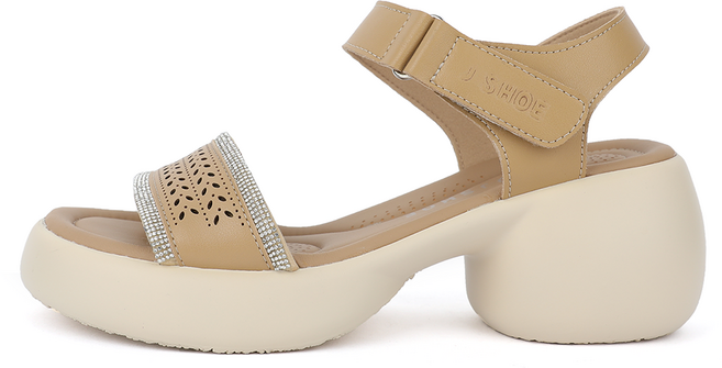 제이슈 여성용 소가죽 통굽 노루인 큐빅 스트랩 샌들 6.5cm