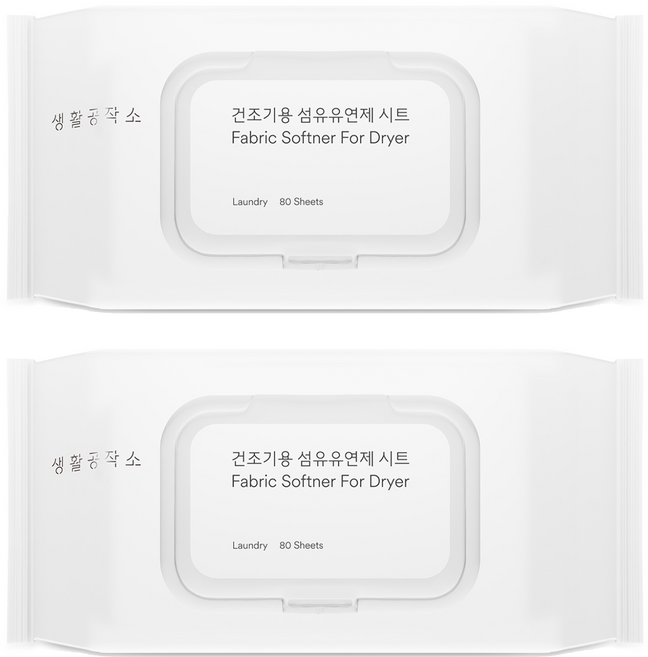 생활공작소 건조기용 섬유유연제 시트 라벤더향, 80매, 2개