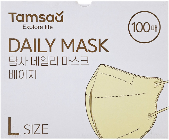 Tamsaa 日常鳥嘴型立體口罩 韓國製 L, 100片, 1盒, 米色