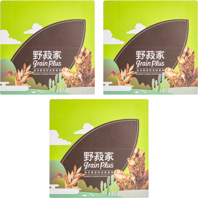 grain plus 野菽家 海苔藜麥堅果營養棒, 210g, 3盒
