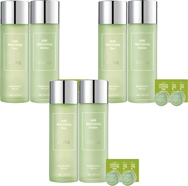 김정문알로에 모이스트 카밍 토너 +에멀젼 130ml 2p + 2x크림 3.5g + 클렌져2ml 3p, 3세트