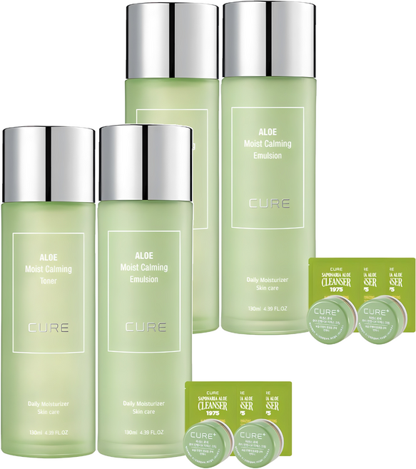 김정문알로에 모이스트 카밍 토너 +에멀젼 130ml 2p + 2x크림 3.5g + 클렌져2ml 3p, 2세트
