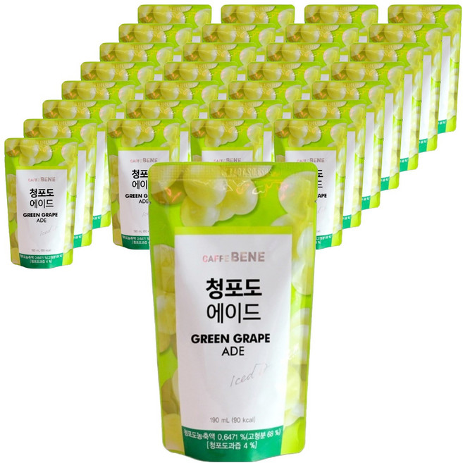 카페베네 청포도에이드 파우치음료, 190ml, 30개