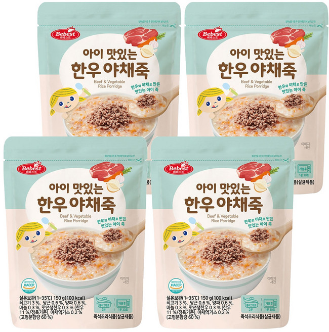베베스트 아이 맛있는 한우 야채죽, 소고기, 4개, 150g