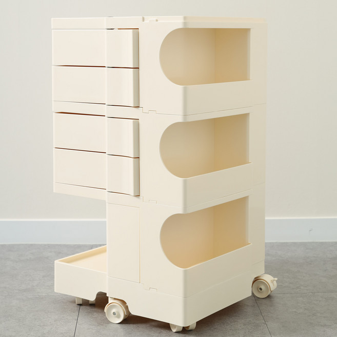 하비티 이동식 수납 회전서랍 트롤리, 화이트, 4단