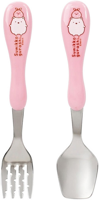 Sumikkogurashi 角落生物 造型不鏽鋼餐具組 1.5歲以上, 湯匙 + 叉子, 角落小夥伴 粉色, 1組