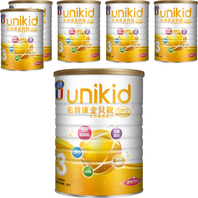 unikid 佑爾康 金貝親 OPO Premium 幼兒成長配方 3號 奶粉 1~3歲, 850g, 6罐