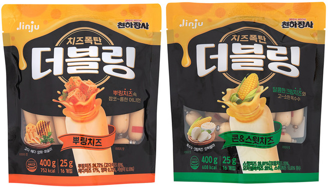 천하장사 더블링 뿌링치즈 파우치 400g + 콘 앤 스윗치즈 400g, 1세트