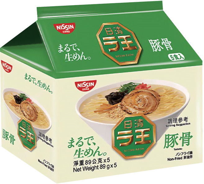 NISSIN 日清 拉王 非油炸速食麵 豚骨 89g, 5包