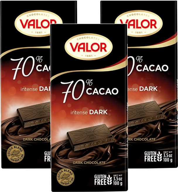 西班牙 VALOR 70%純黑巧克力片, 100g, 3片