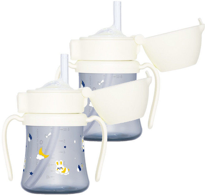 그로미미 유아용 PPSU 버니버스 빨대컵, 200ml, 2개, 화이트