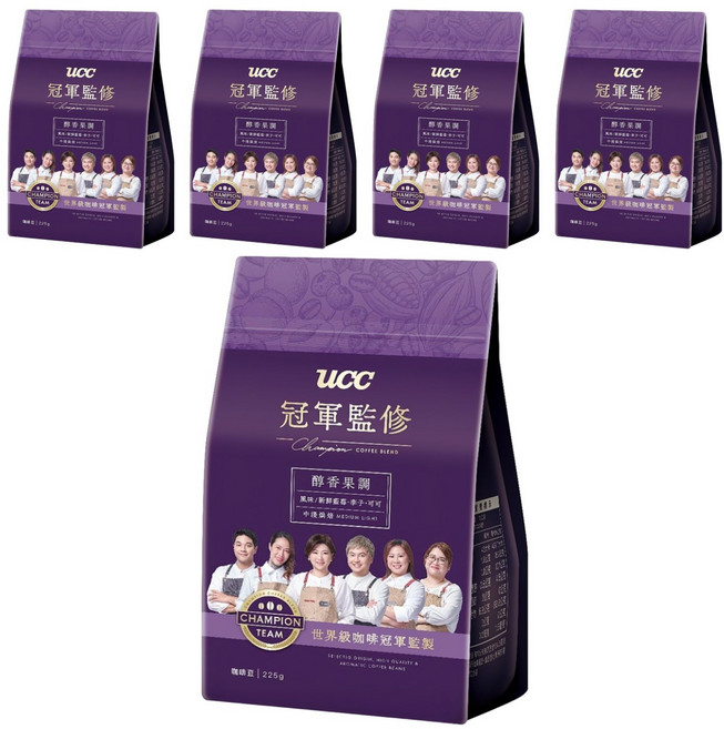 ucc Champion Coffee Blend 冠軍監修 醇香果調咖啡豆, 咖啡豆(無研磨), 225g, 5包