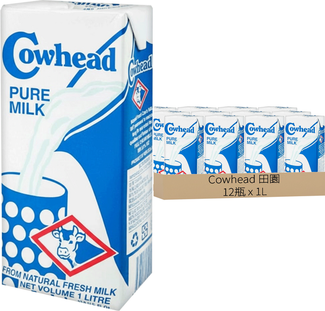 Cowhead 田園 全脂保久乳, 1L, 12瓶