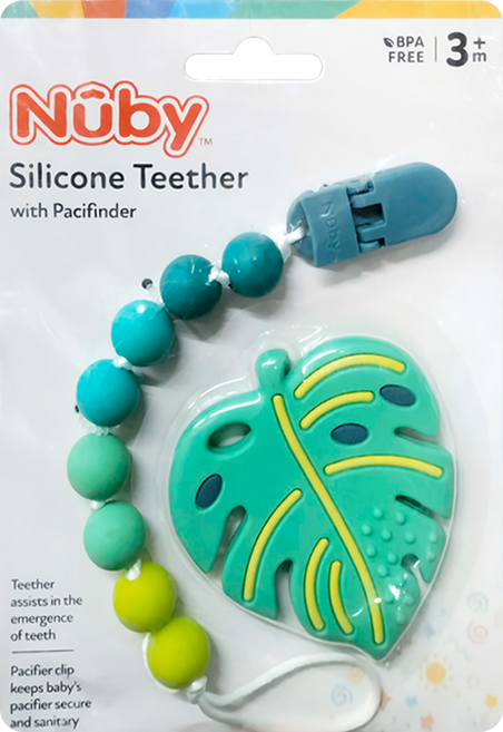 Nuby 造型矽膠固齒奶嘴鍊組, 固齒器 + 奶嘴鍊, 顏色隨機, 1組