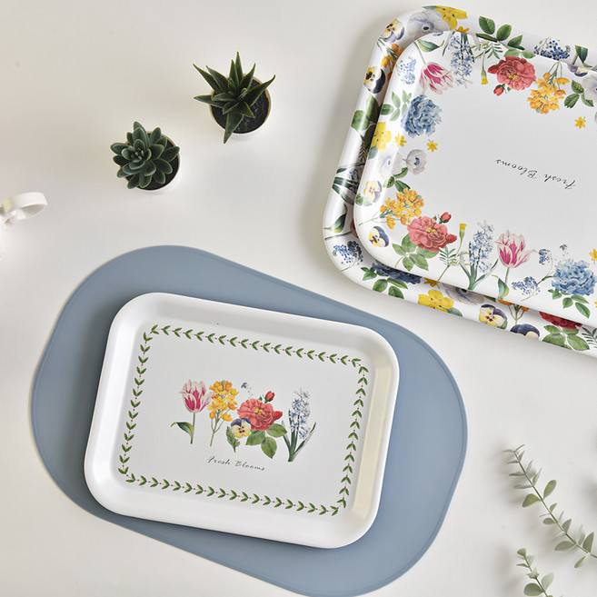 로흐야 국산 멜라민 플라워 사각 쟁반 3종 세트, 혼합색상, 1개