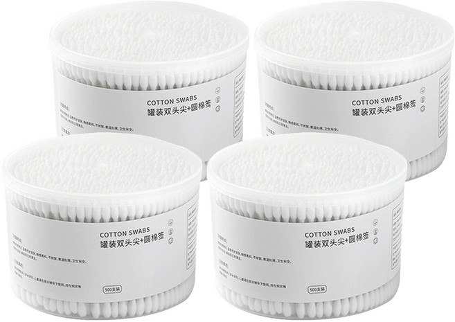 雙頭木頭掏耳棉花棒 尖圓頭, 500支, 4盒