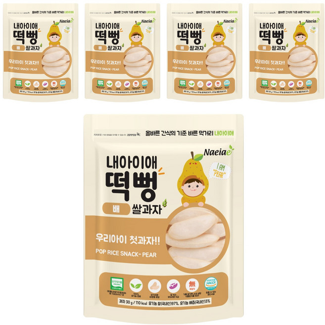 내아이애 유기농 아기과자 떡뻥 쌀과자, 30g, 5개, 배