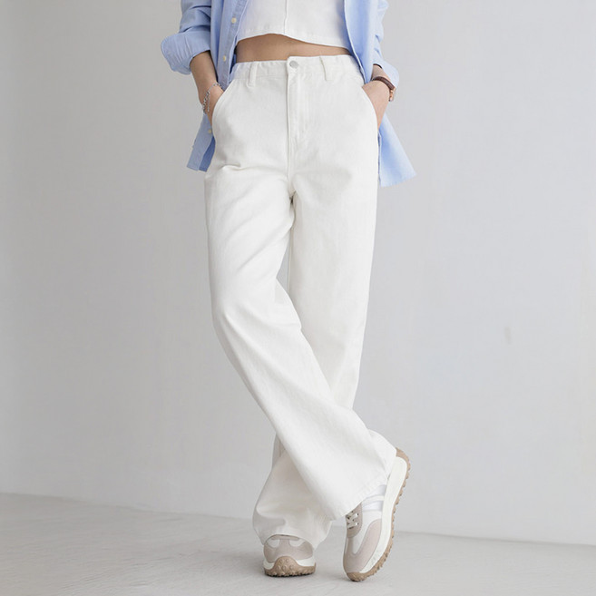 앤드스타일 여성용 숏/기본/롱 기장 딱맞진 No8 트윌코튼 절개 인밴딩 와이드 팬츠 264397