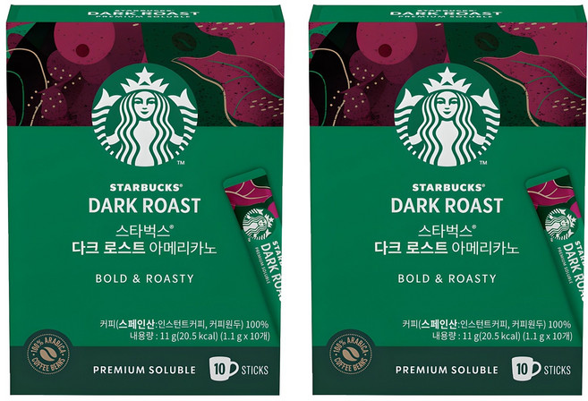 스타벅스 다크 로스트 아메리카노 원두커피믹스, 1.1g, 10개입, 2개