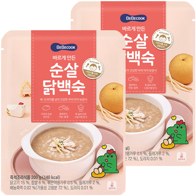 베베쿡 바르게 만든 순살 닭백숙, 200g, 2개