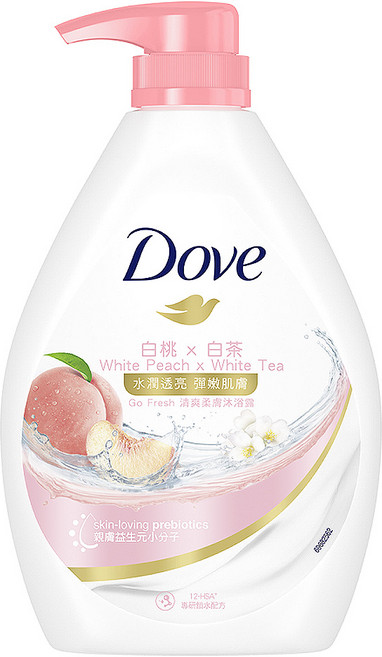 Dove 多芬 桃悅水透沐浴乳 白桃 + 白茶, 900g, 1瓶