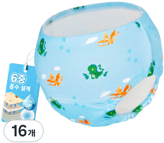 아띠래빗 유아용 순면 6중 배변훈련팬티, 다이노, 16개