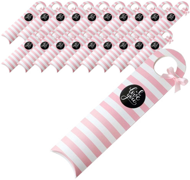 인디케이 핸들 반달 상자, 핑크 스트라이프, 20개입