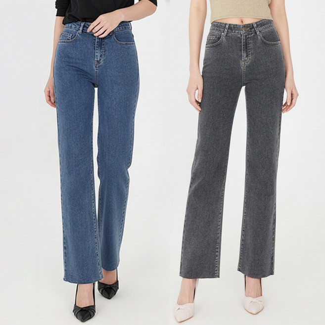 닷이프 여성용 롱 기장 스판좋은 히든밴딩 와이드 슬림핏 청바지 2p 세트