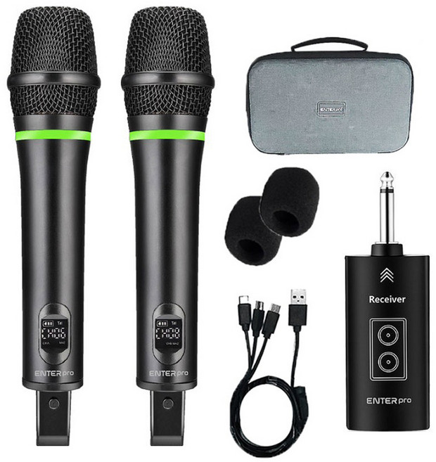 ENTERPRO 충전식 라이트 조명 효과 무선 마이크 2p, 블랙, EM-927W