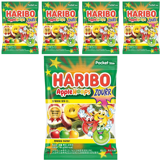 HARIBO 圈圈造型酸味軟糖 蘋果風味, 5包, 80g