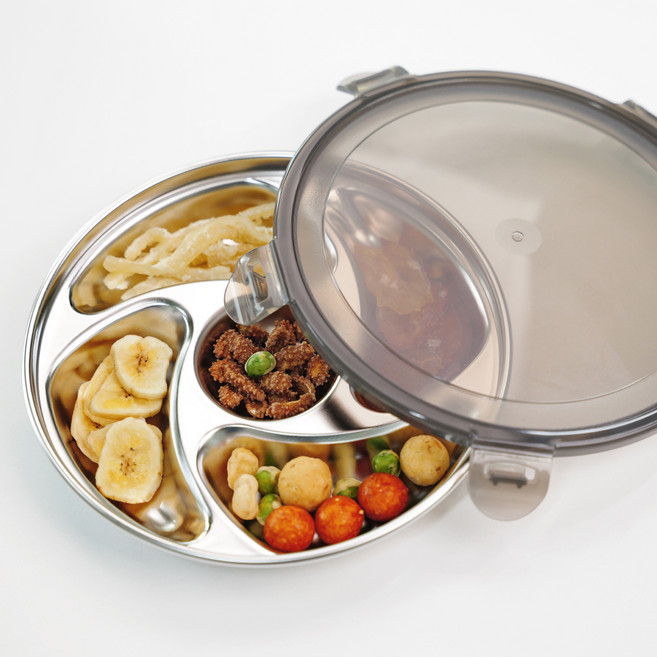 인콕 다이어트 스텐 식판 원형 5구 + 뚜껑, 혼합 색상, 1세트