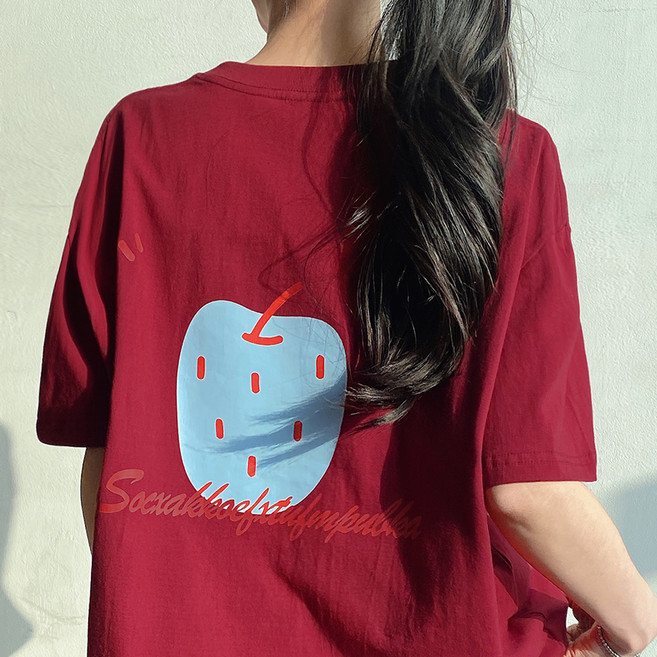 젤루나 여성용 순면 100% 빅사이즈 라운드넥 박스 롱 반팔 티셔츠 TH-56