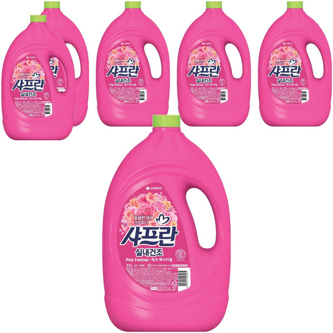 샤프란 실내건조 섬유유연제 핑크 페스티벌 본품, 3.1L, 6개