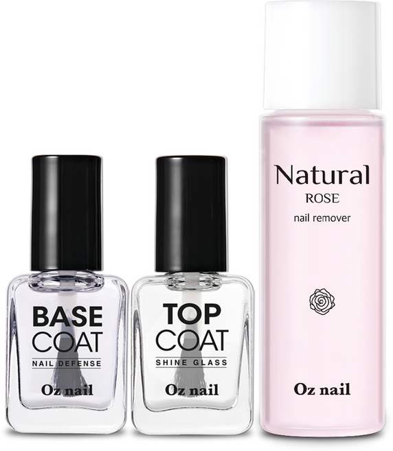 오즈네일 매니큐어 퍼펙트 기초 네일 3종 세트, 1세트, 베이스 코트 8ml + 탑 코트 8ml + 내추럴 로즈 리무버 100ml