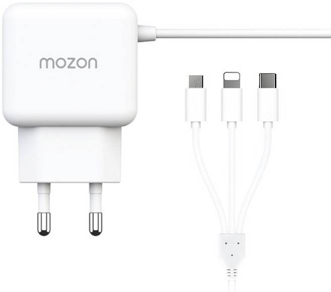 모즈온 3in1 5핀 8핀 C타입 일체형 2.1A 가정용 업소용 충전기, 화이트, 1개