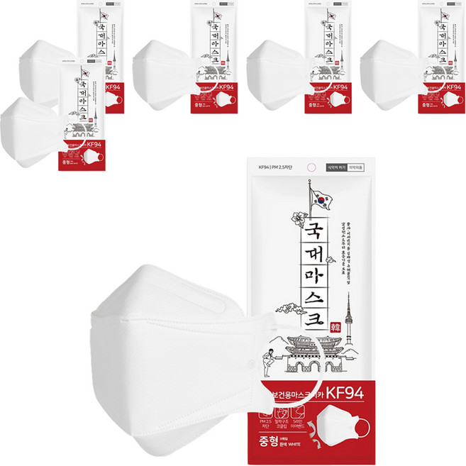 황사 미세먼지 국대마스크 중형 KF94, 5개입, 6개, 흰색