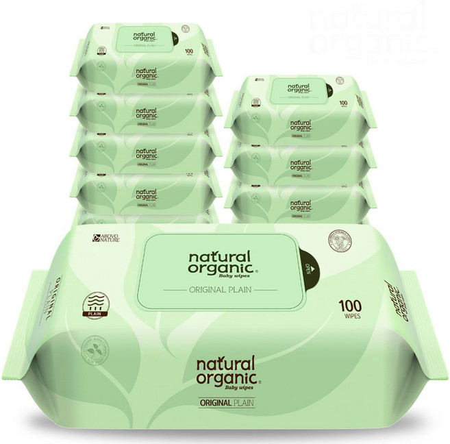 네츄럴오가닉 오리지널 플레인 물티슈 리필형, 50g, 100매, 10개
