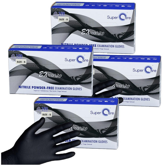 슈퍼케어 니트릴 장갑, 블랙, 소(S), 4개