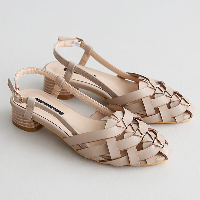 단골언니 여성용 이카루 가죽 짜임 슬링백 샌들 3cm