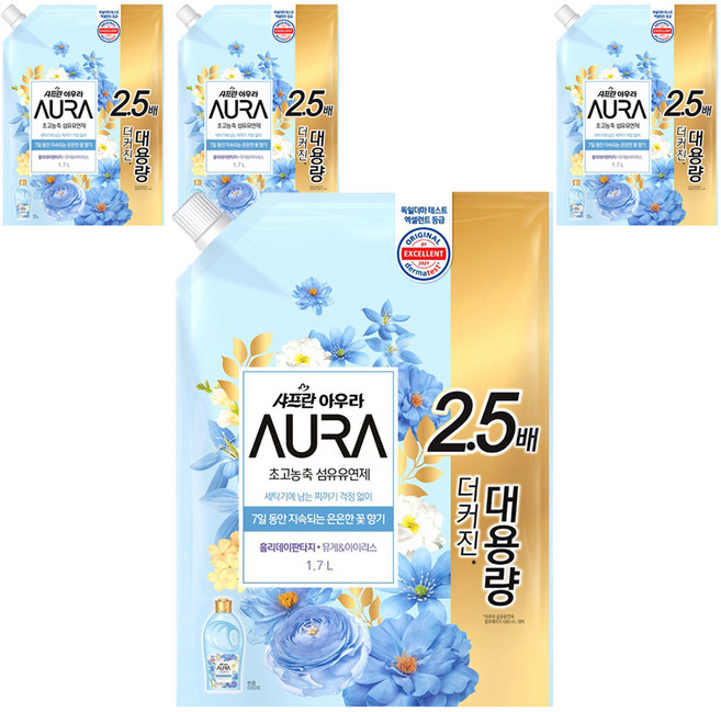 아우라 초고농축 섬유유연제 홀리데이판타지 리필, 1.7L, 4개