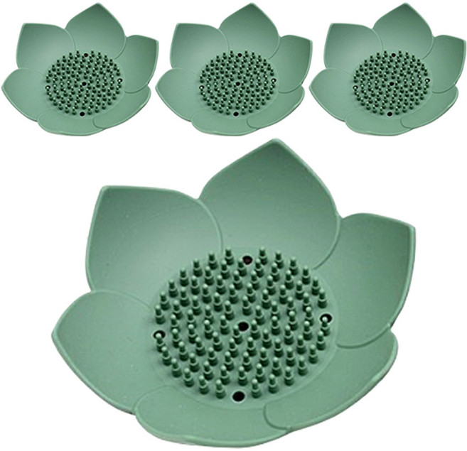 리버그린 플라워 실리콘 비누 받침, 카키, 4개