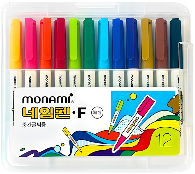 모나미 중간글씨용 네임펜 세트, 혼합색상, 12개