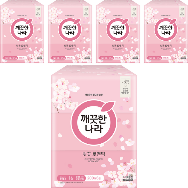 깨끗한나라 벚꽃 로맨틱 미용티슈 2겹, 200매, 30개