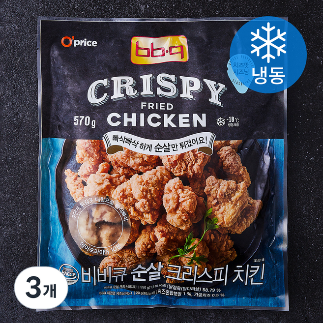 비비큐 순살 크리스피 치킨 (냉동), 570g, 3개