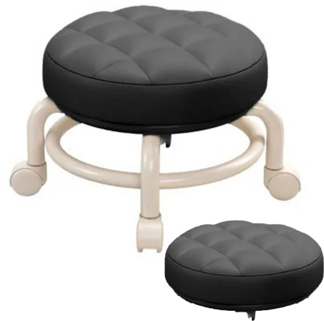 咪咪購物 滑輪矮凳 圓凳款 附黑色替換套 37 x 25cm, 黑色, 1個